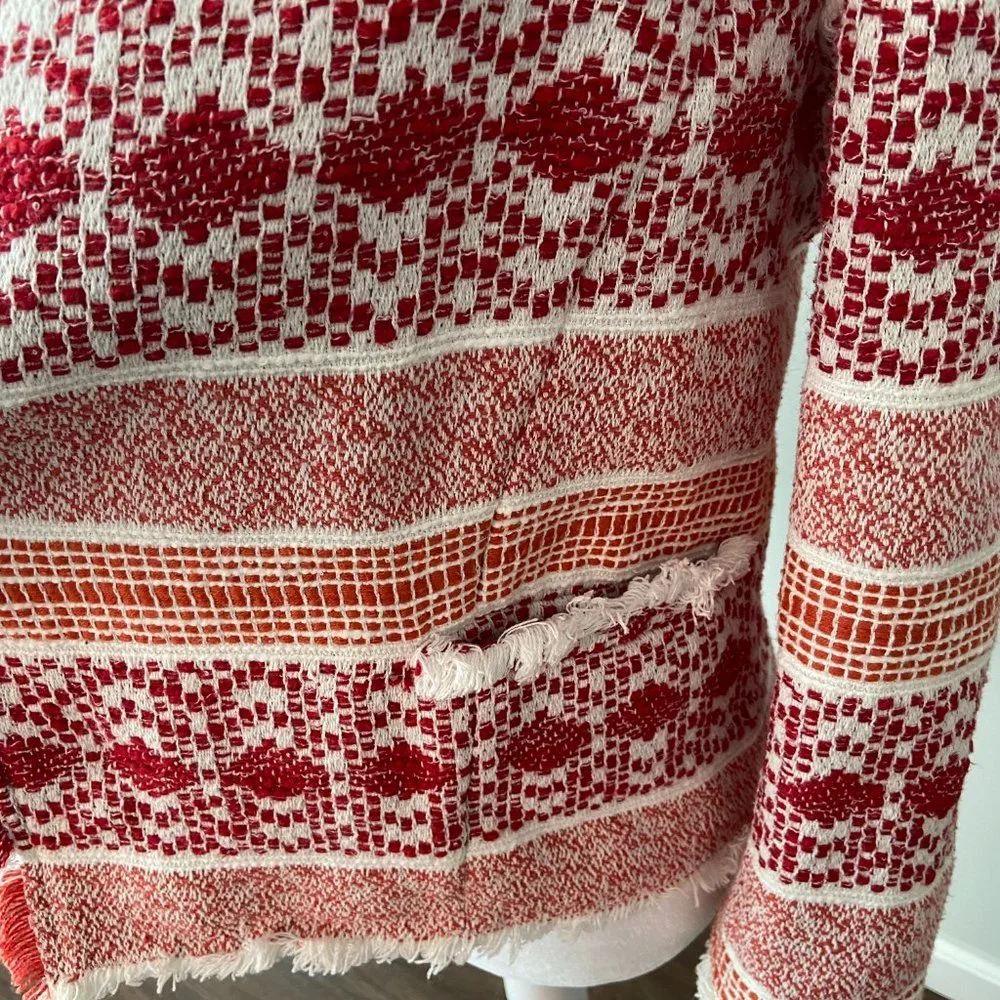 Loft Red and White Textured Blazer size 4